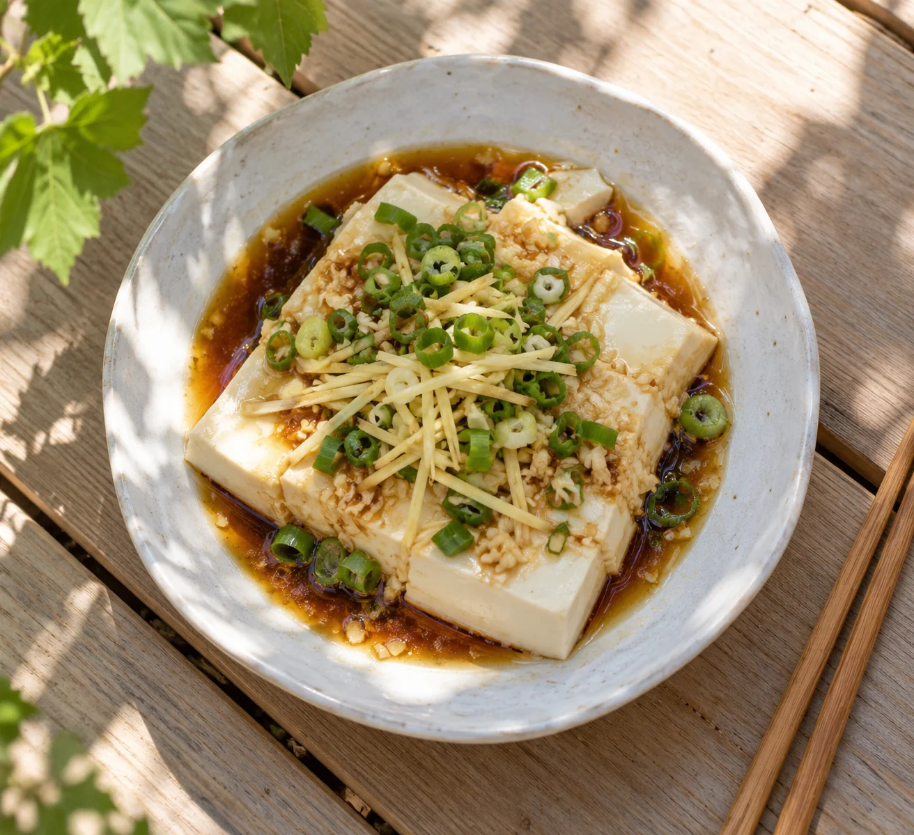 Gedämpfter Tofu auf einem sommerlichen Streetfood-Markt