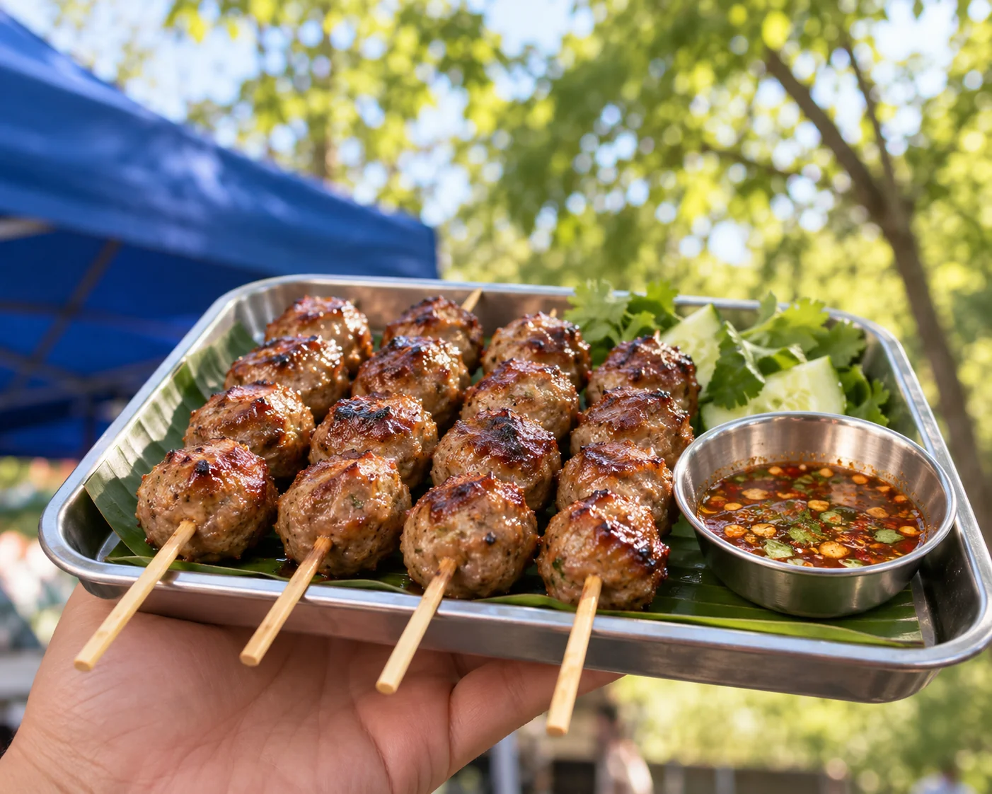 Look Shin Nur Ping auf einem sommerlichen Streetfood-Markt