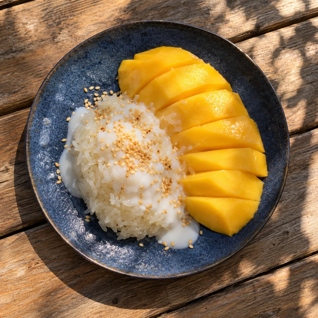 Mango Sticky Rice auf einem sommerlichen Streetfood-Markt