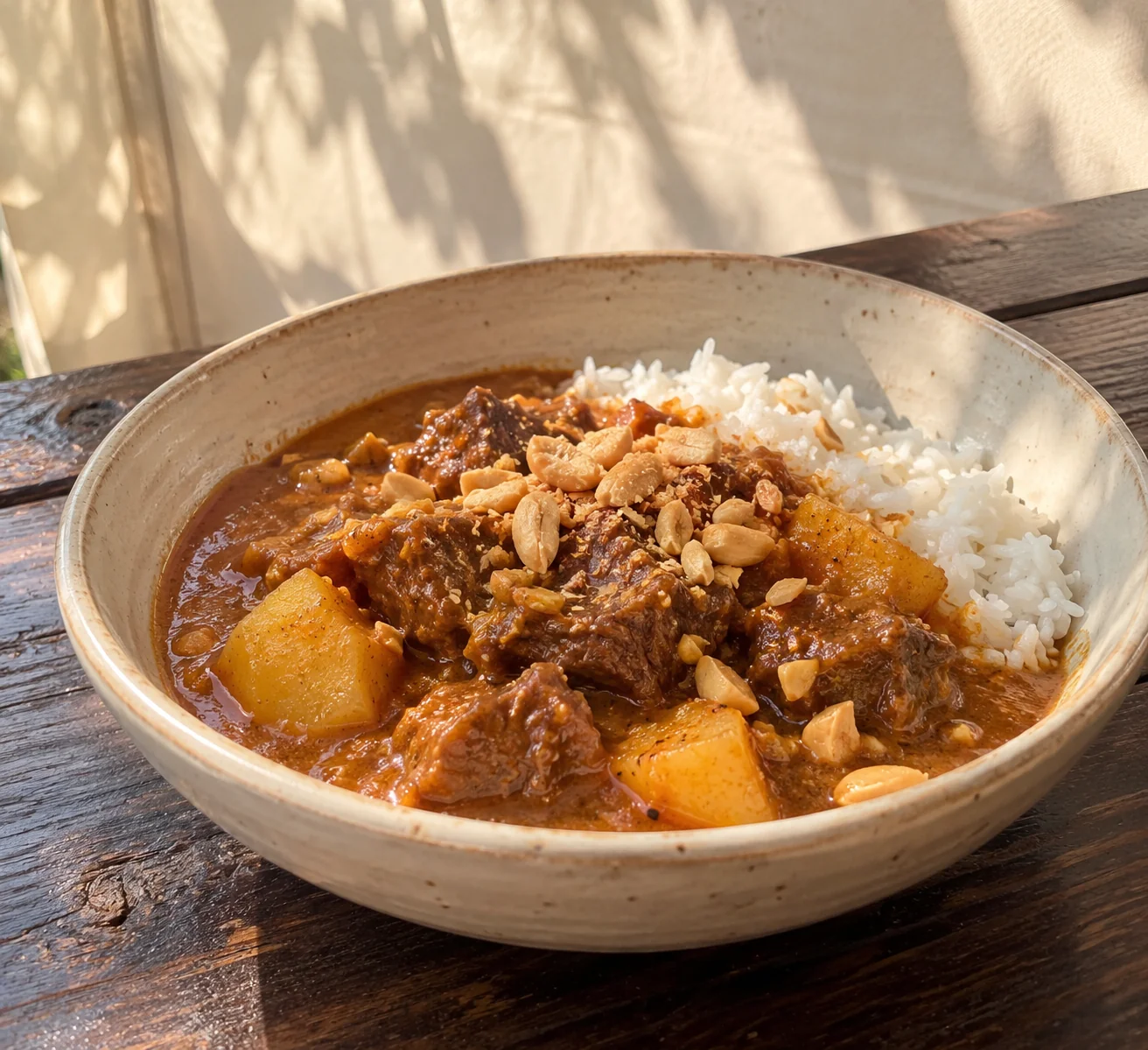 Massaman-Curry auf einem sommerlichen Streetfood-Markt