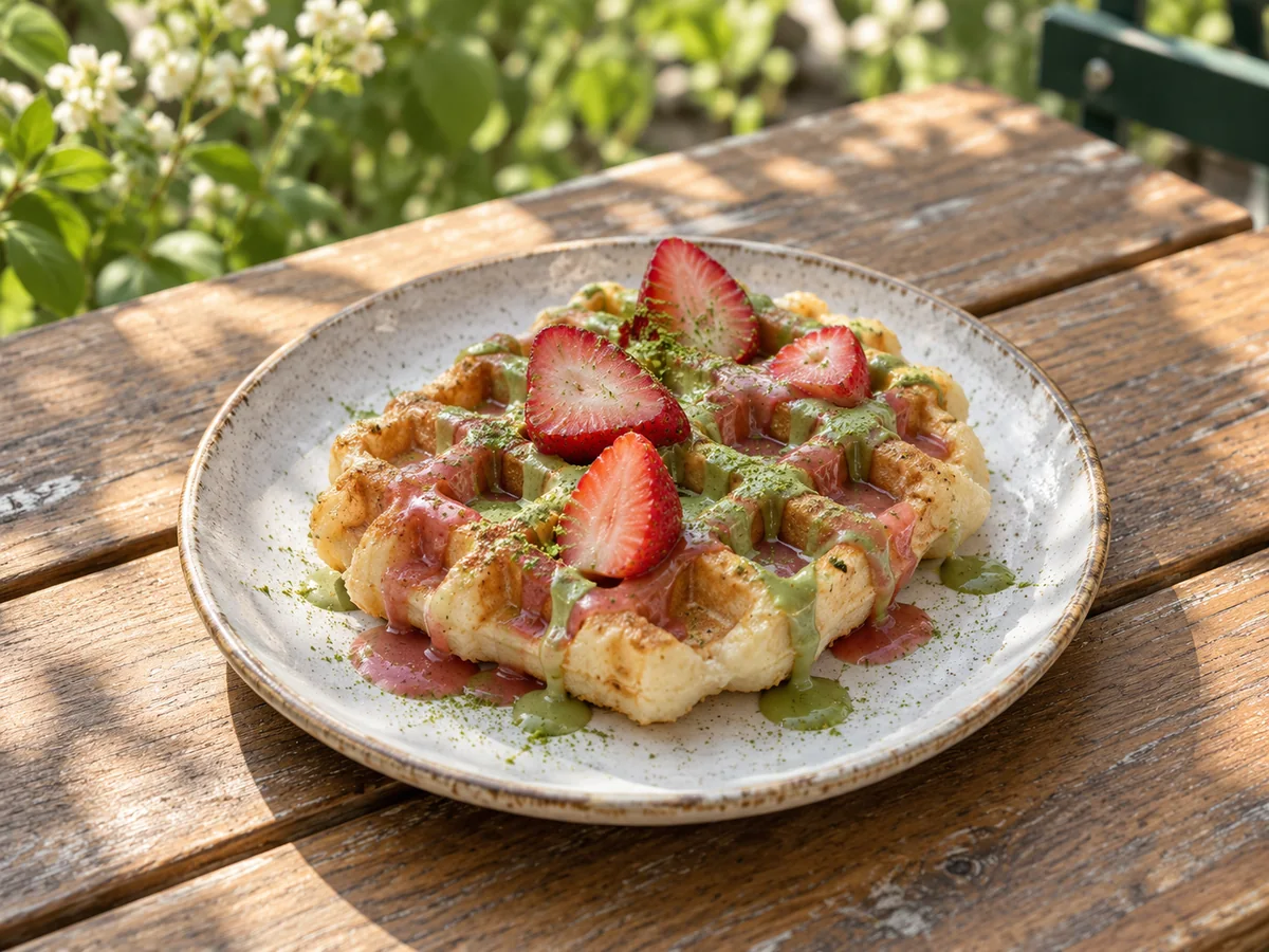 Mochi-Waffeln mit Erdbeeren als Thai Streetfood