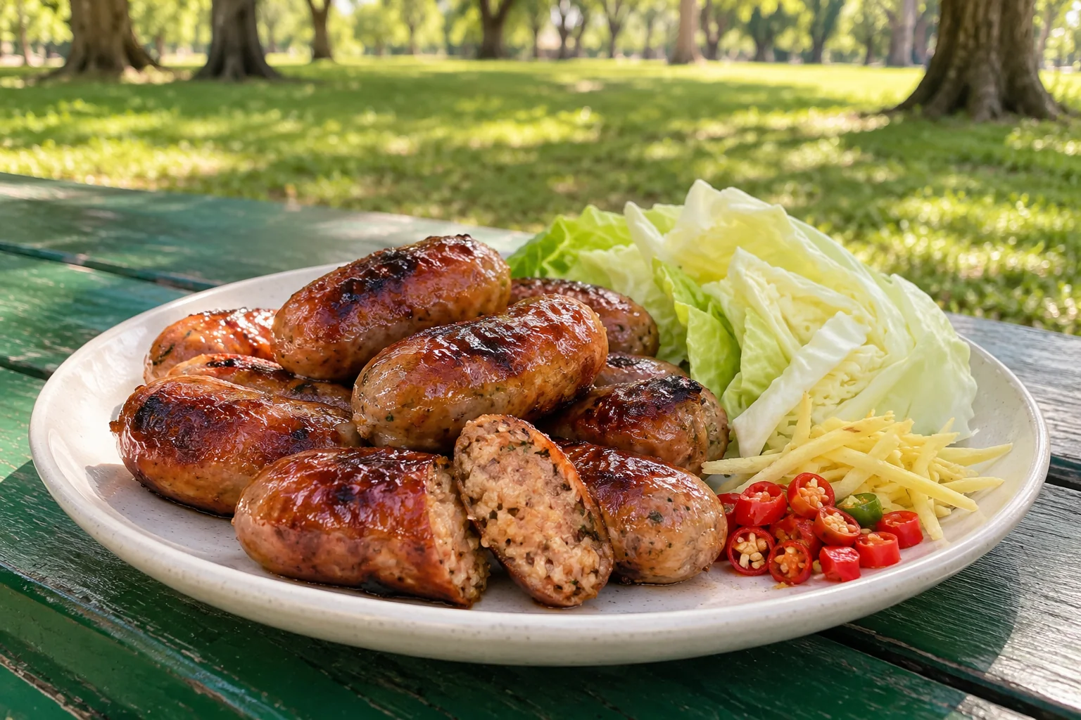 Sai Krok Isaan auf einem sommerlichen Streetfood-Markt