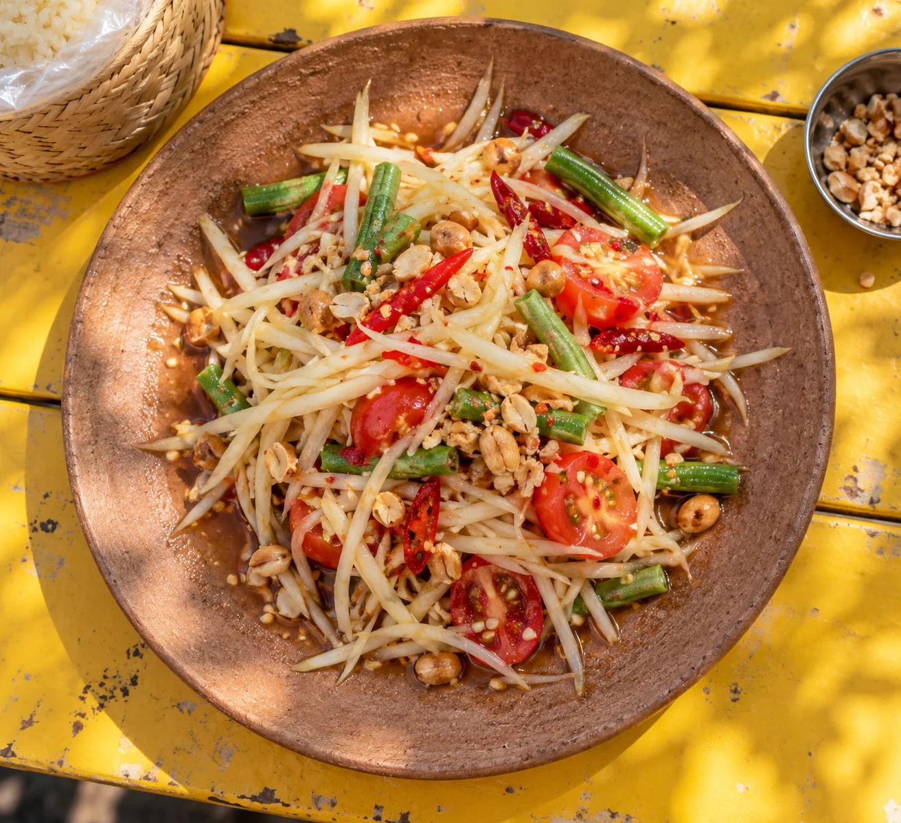 Som Tam auf einem sommerlichen Streetfood-Markt