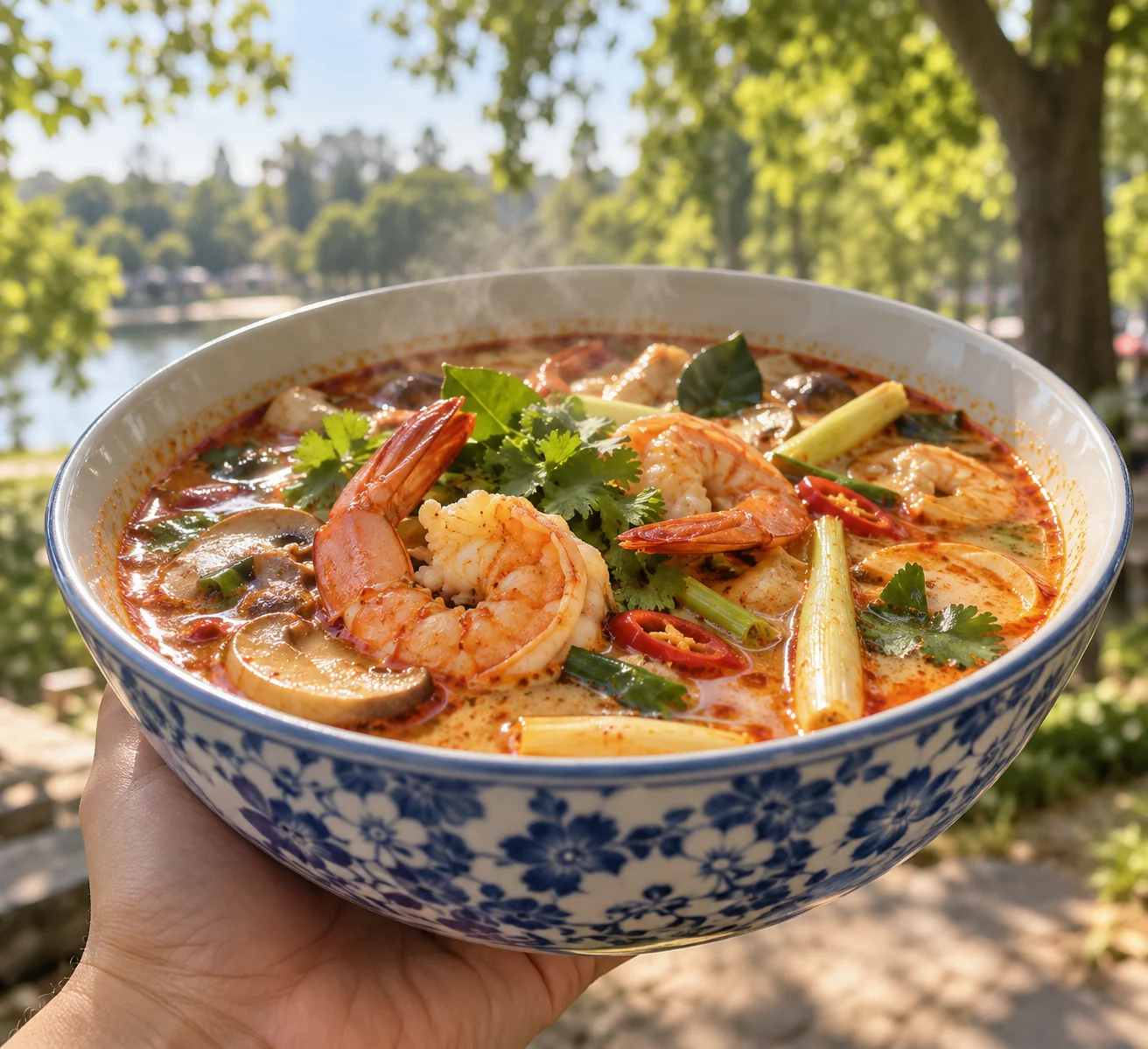 Tom Yam Gung auf einem sommerlichen Streetfood-Markt