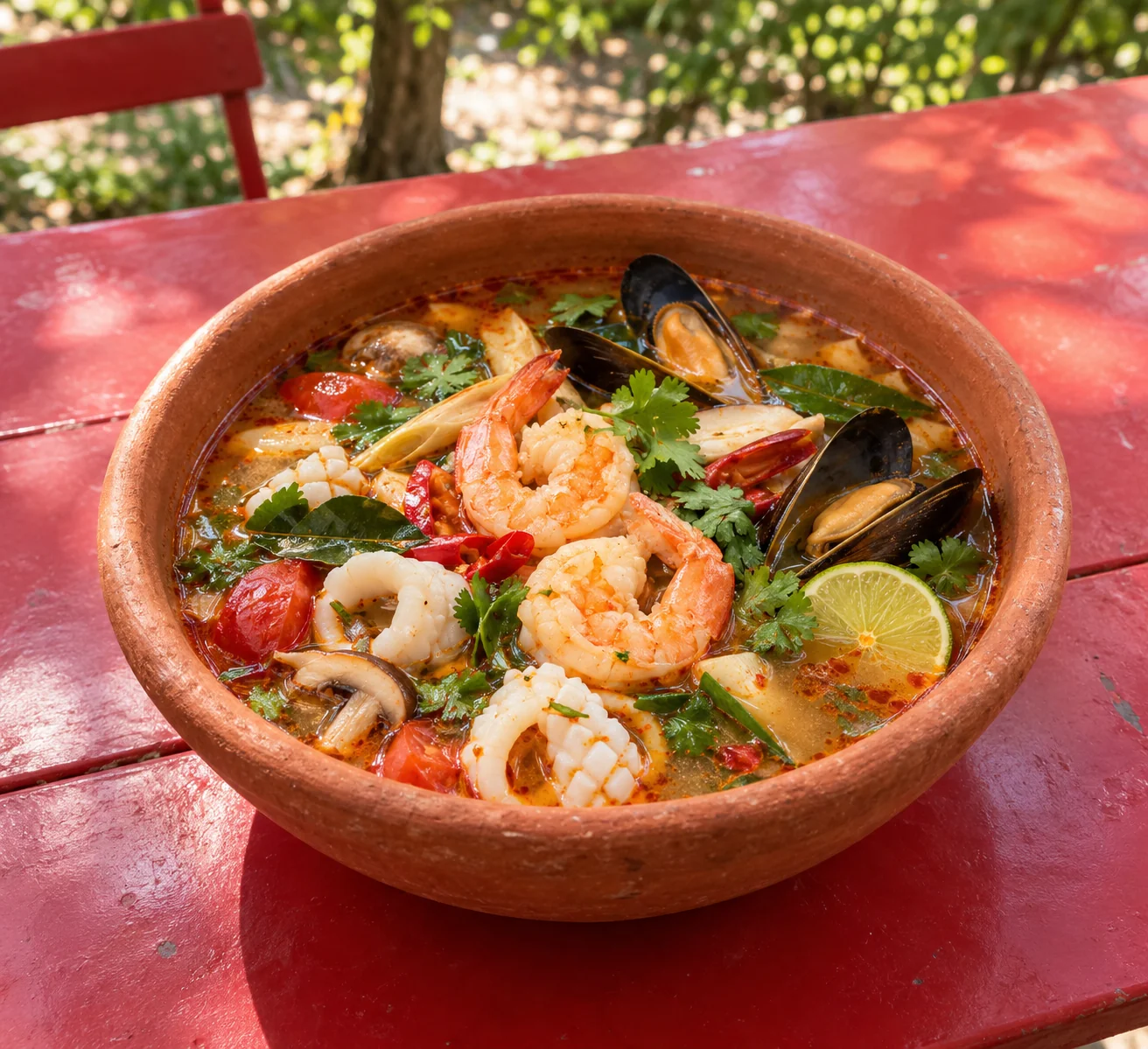 Tom Yam Talee auf einem sommerlichen Streetfood-Markt