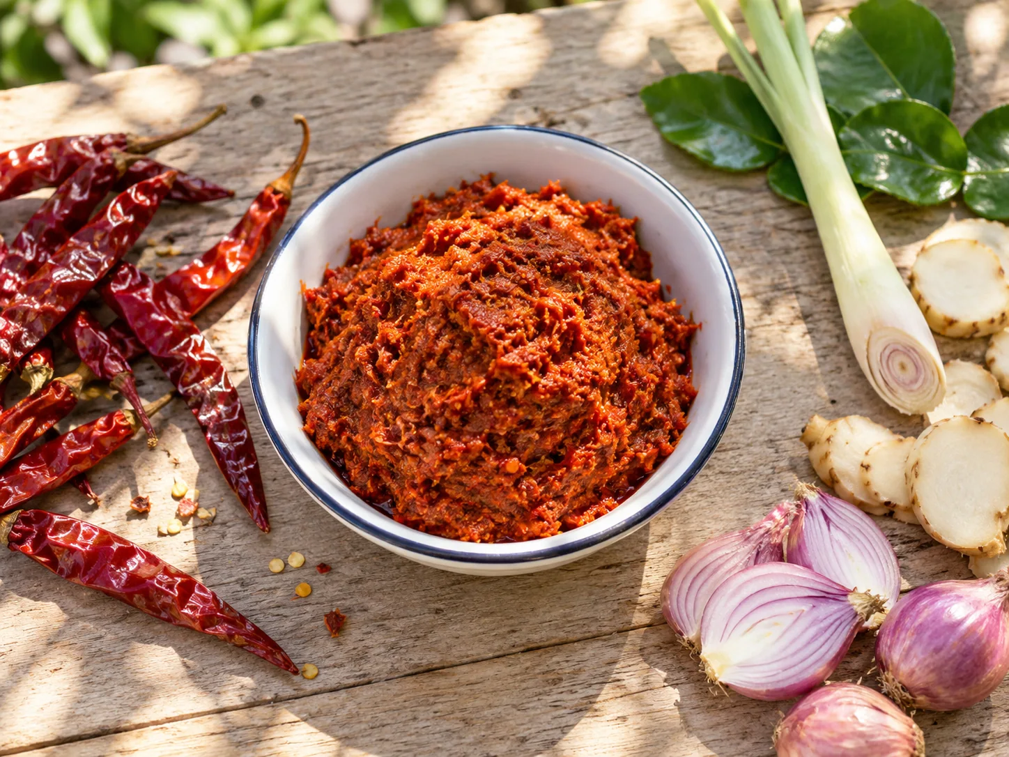 Rote Currypaste als hausgemachte Thai-Würze auf einem sommerlichen Berliner Streetfood-Markt